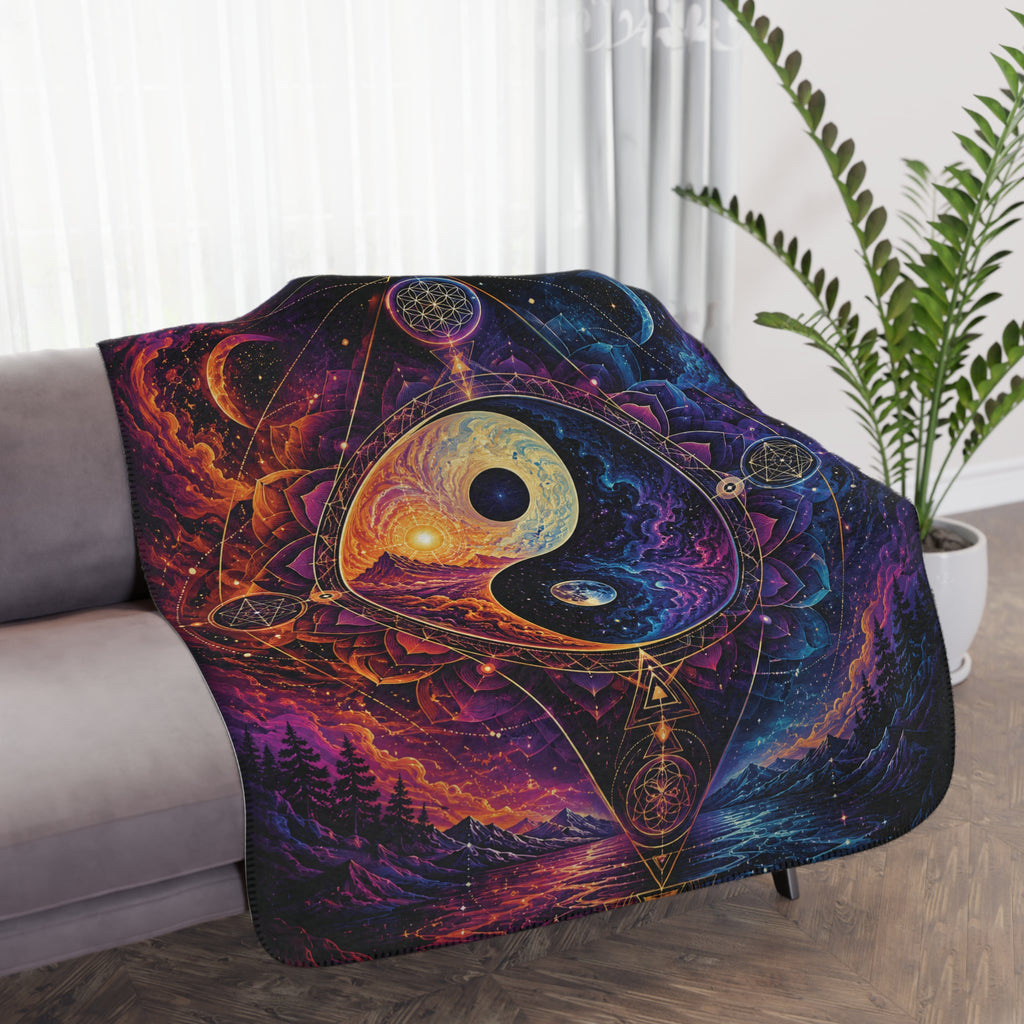 Psychedelic Ying Yang Tan Sherpa Blanket